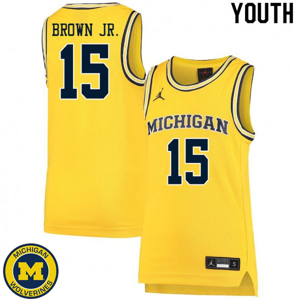 Youth University of Michigan #15 Chaundee Brown Jr. Yellow High School Basketball Jersey